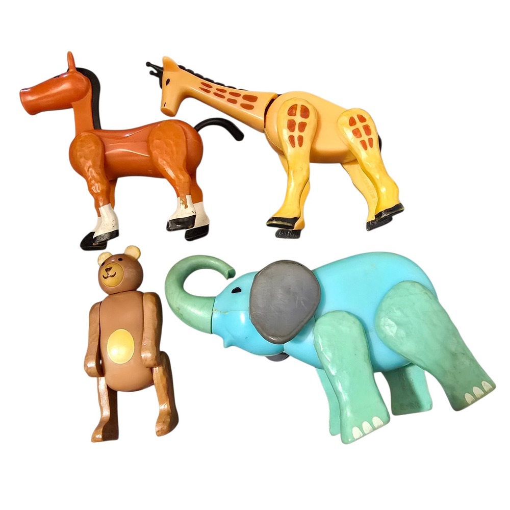 Vintage Fisher Price Plastic‎ Animal Figures Set Giraffe Elephant Horse Bear
